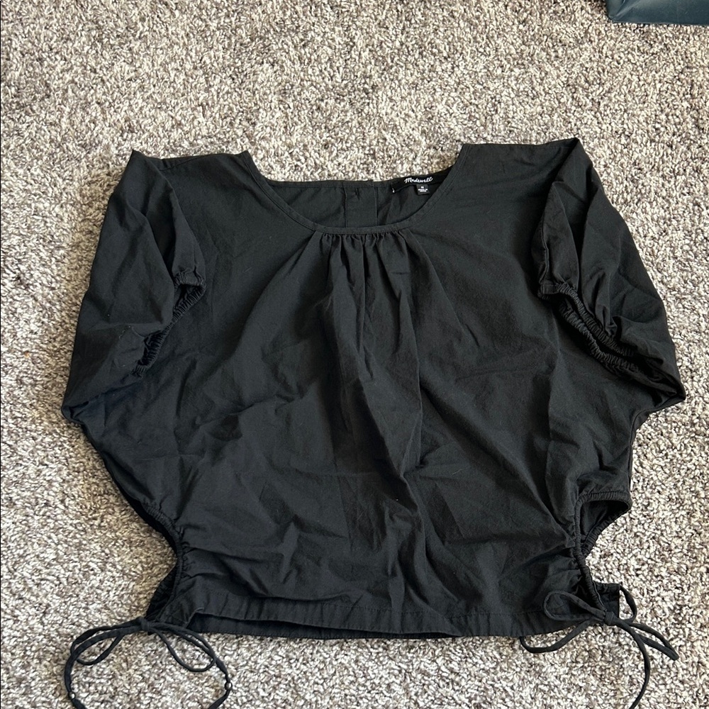 Madewell Black Gathered Blouse Puff Sleeves